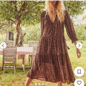 Auguste the Label Isaac Brown Burgundy Midi Thyme Dress Abstract Pattern Size 6